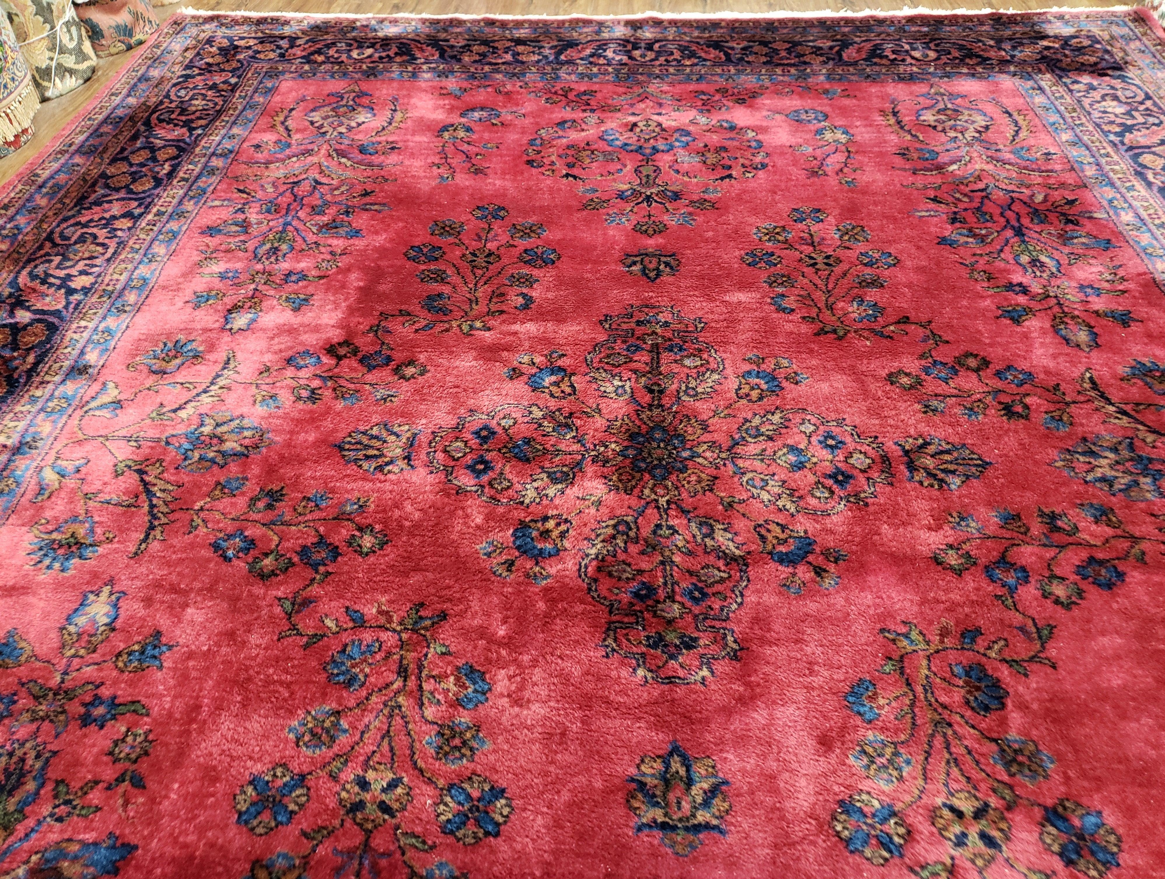 Antique Turkish Sparta Rug, 9x12 Rug, Red and Dark Blue Handmade Wool Area Rug, Turkish Carpet, Antique Rug, Hand-Knotted Rug, Floral Rug - Jewel Rugs