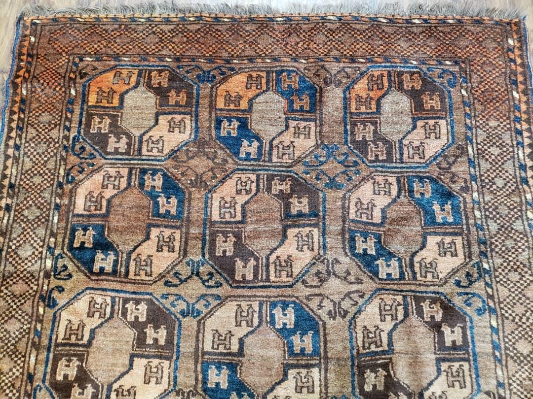 Antique Afghan Tribal Area Rug 4' x 7' 8", Afghanistan Bashir Oriental Carpet, Hand-Knotted Brown Vintage Rug, Wool on Wool Corridor Rug - Jewel Rugs