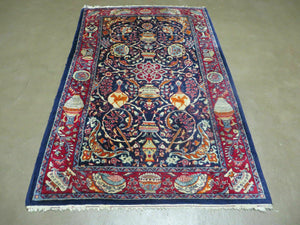 3' 6" X 5' 5" Vintage Fine India Floral Oriental Handmade Wool Rug Sufism Nice - Jewel Rugs