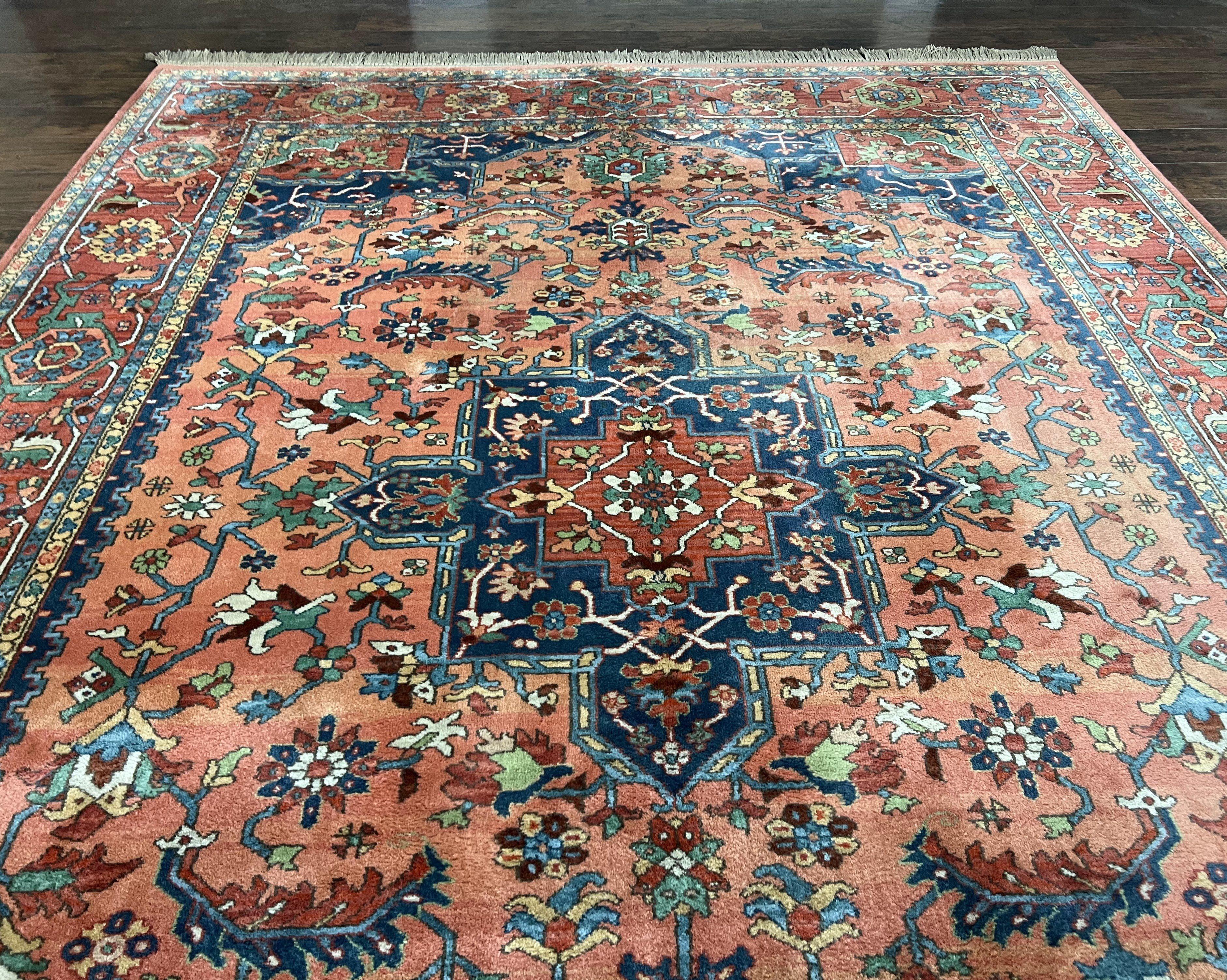 Karastan Medallion Serapi Rug #736, Wool Karastan Carpet 8.8 x 12, Karastan Area Rug, Oriental Rug 9x12 Vintage Rug, Red Blue, Nice Area Rug - Jewel Rugs