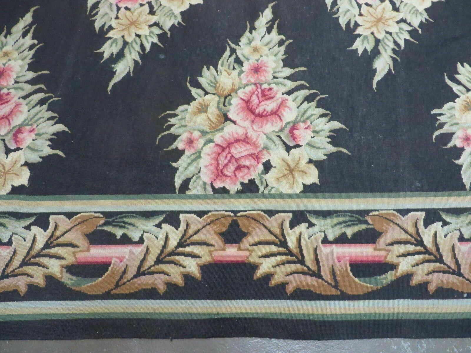 7' X 9' Handmade French Country Garden Needlepoint Rug Flat Weave Flowers # 825 - Jewel Rugs