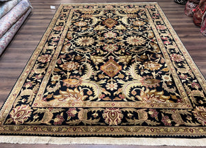 Indo Mahal Sultanabad Rug 8x11, Vintage Indian Oriental Carpet, Wool Handmade Floral Rug 8 x 11 ft, Black Beige Tan, Large Flowers Allover - Jewel Rugs