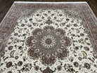 Fine Sino Persian Rug 8x10 ft, Floral Medallion, Elegant Oriental Carpet, Ivory Gray Light Mauve Handmade Wool with Silk Highlights Vintage - Jewel Rugs