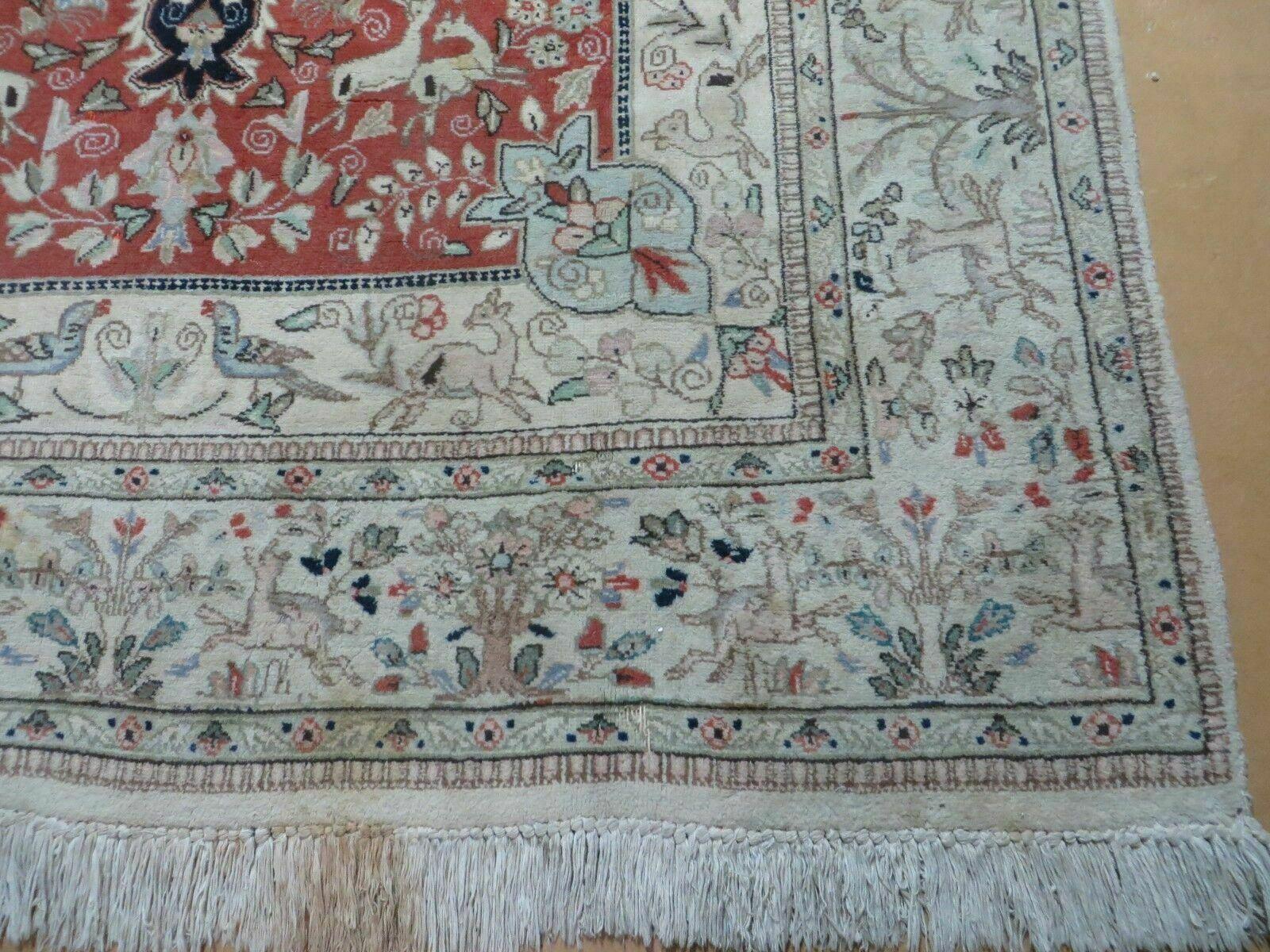 6' X 9' Vintage Handmade India Oriental Floral Wool Rug Hunting Bird Deer Nice - Jewel Rugs