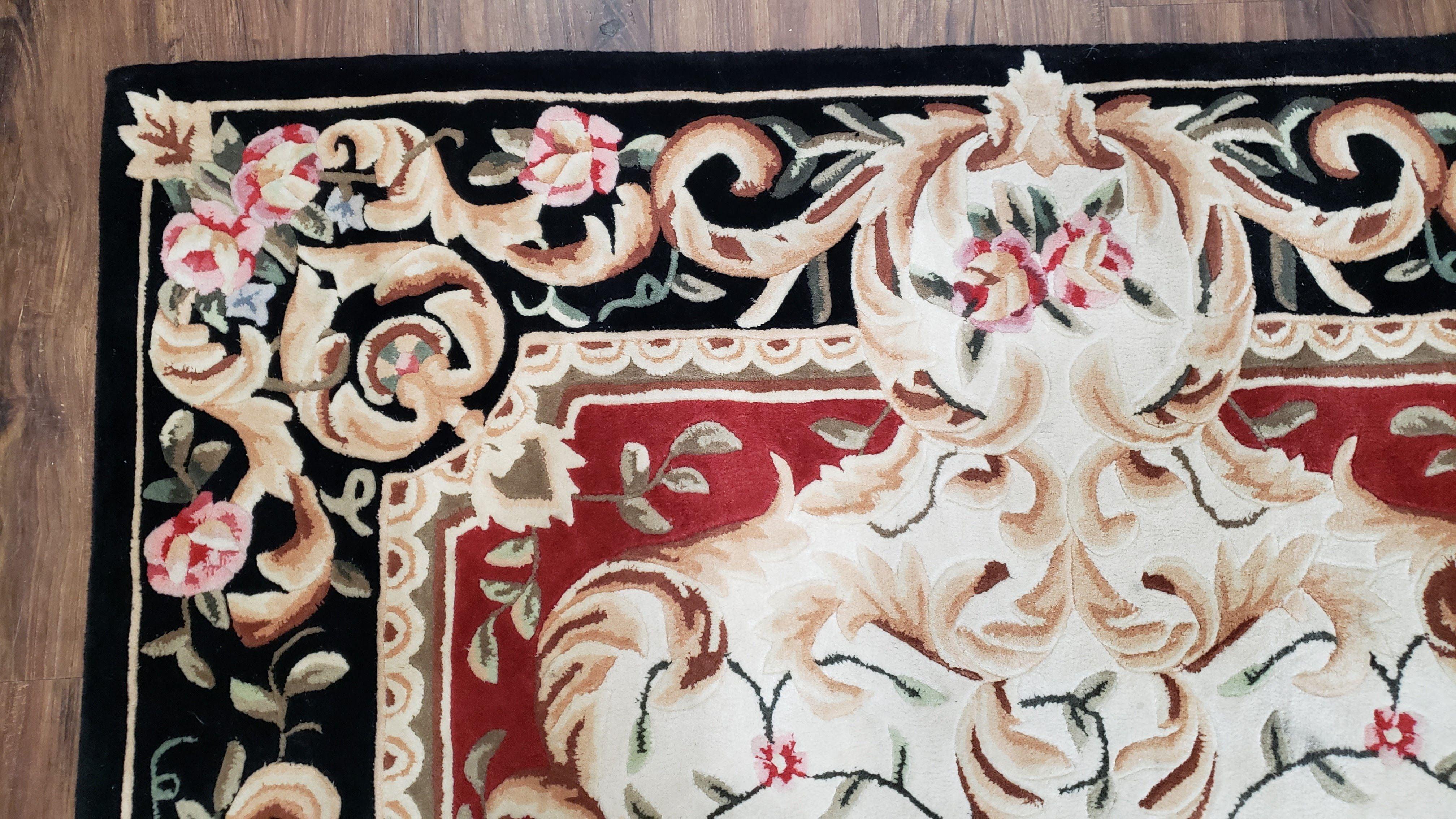 Chinese Aubusson Rug 5x8, Safavieh Area Rug 5 x 8, Hand-Tufted, Wool, Ivory Black Red, European Style Carpet, Safavieh Carpet, Elegant Rug - Jewel Rugs