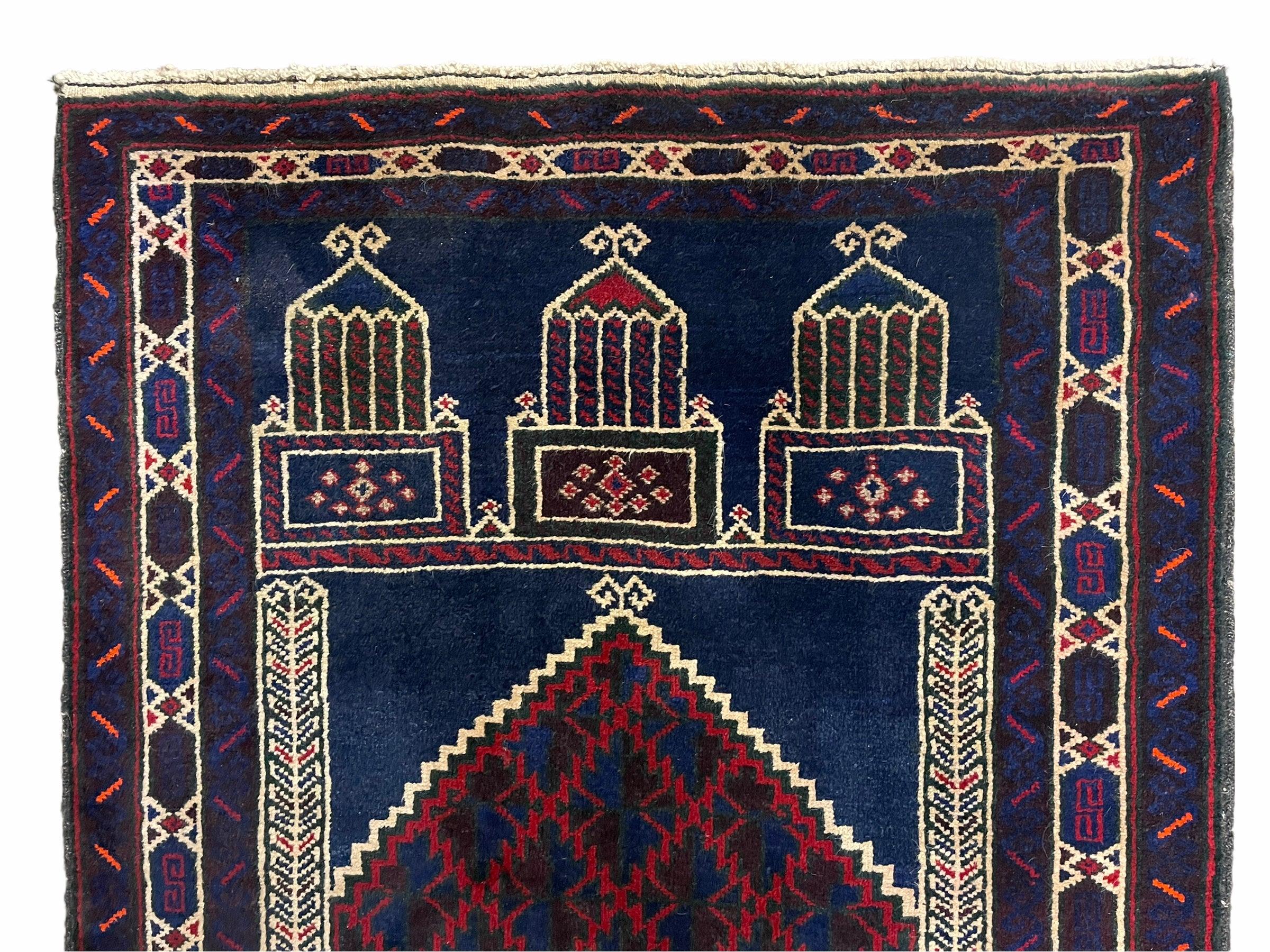 3x5 Vintage Handmade Tribal Wool Rug Balouchi Prayer Rug Afghan Rug Red Blue Wow - Jewel Rugs