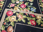 Vintage Black Floral Needlepoint Area Rug 5x8 - 6x9, Large Red & Pink Rose Flowers, Wool Hand-Woven Petitepoint Flatweave Living Room Carpet - Jewel Rugs