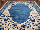 1920s Antique Chinese Art Deco Rug 8x10, Hand-Knotted Asian Oriental Area Rug 8 x 10, Blue & Beige Peking Carpet, Nice Chinese Floral Motifs - Jewel Rugs