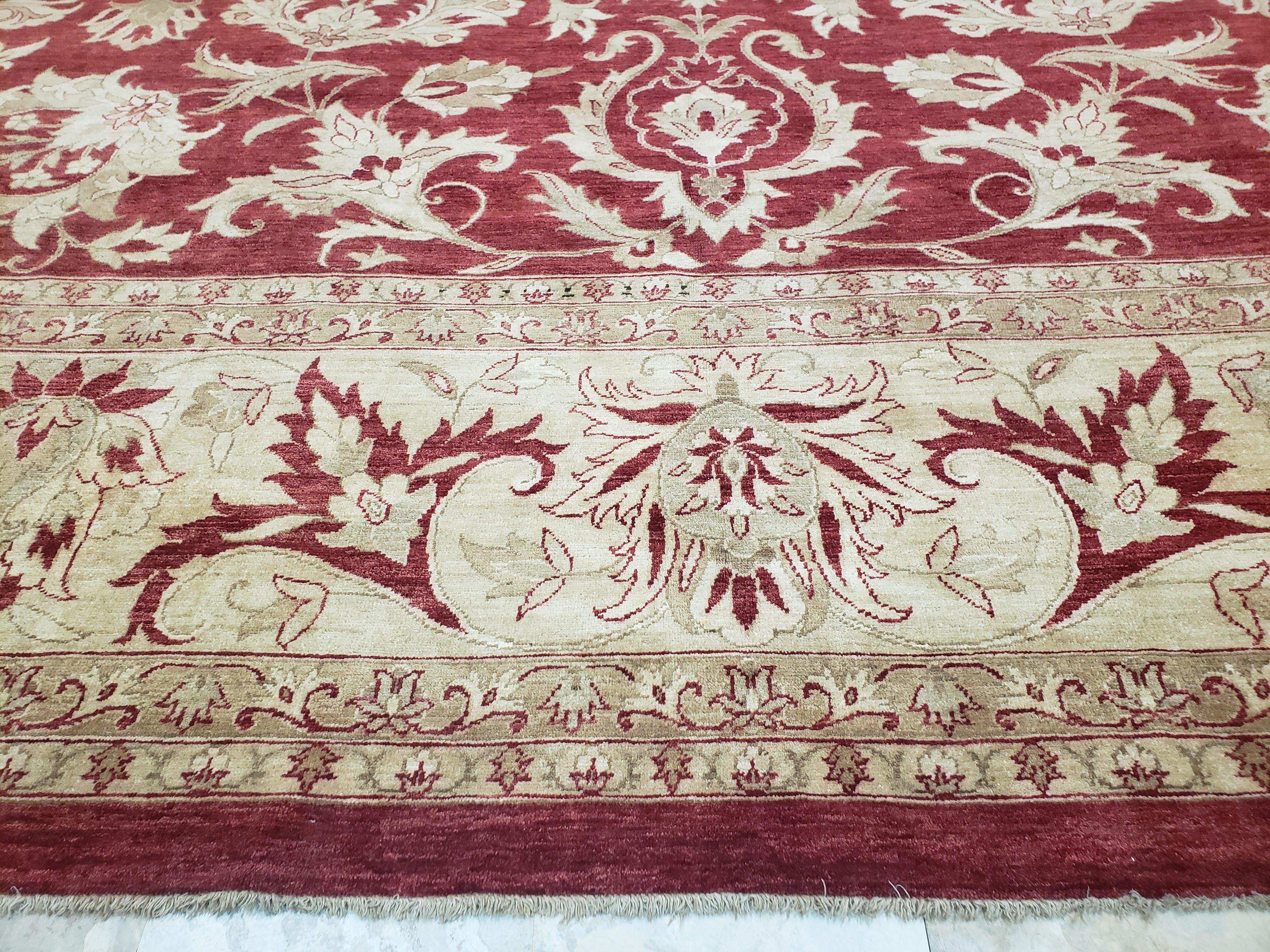 Oversized Rug, 14x19 - 15x20 Area Rugs, Red and Beige Peshawar Rug, Large Oriental Carpet, Pakistani Rug, Floral Allover, Handmade, Wool - Jewel Rugs