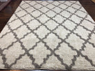 Modern Shag Rug, Ivory and Gray, Diamond Panel Design, Room Sized Area Rug - Jewel Rugs