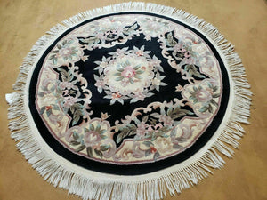 4' X 4' Vintage Round Handmade Chinese Peking Art Deco Wool Rug Flowers 90 Line - Jewel Rugs
