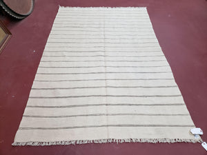 New Turkish Kilim Rug, Striped Area Rug, Southwestern Style, Off-white/Ivory Color, 5x8 Kilim Carpet, Hand-Knotted, Flatweave, Wool - Jewel Rugs