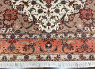 Wonderful Persian Tabriz Rug 9x12, Floral Medallion, Ivory and Salmon Red, Hand Knotted, Wool with Silk Accents, Very Fine Vintage Oriental Carpet - Jewel Rugs