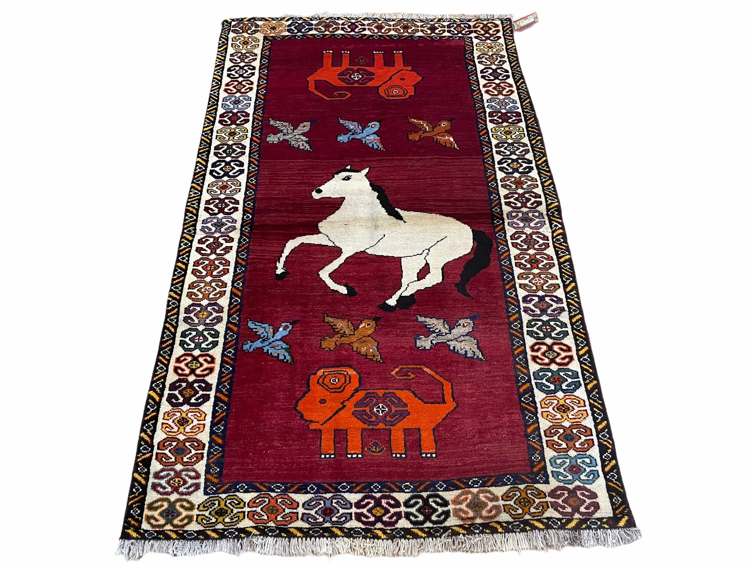 4 X 6 Handmade Zagros Wool Rug Horse Birds Ram Sheep Colorful New Vintage Rug - Jewel Rugs
