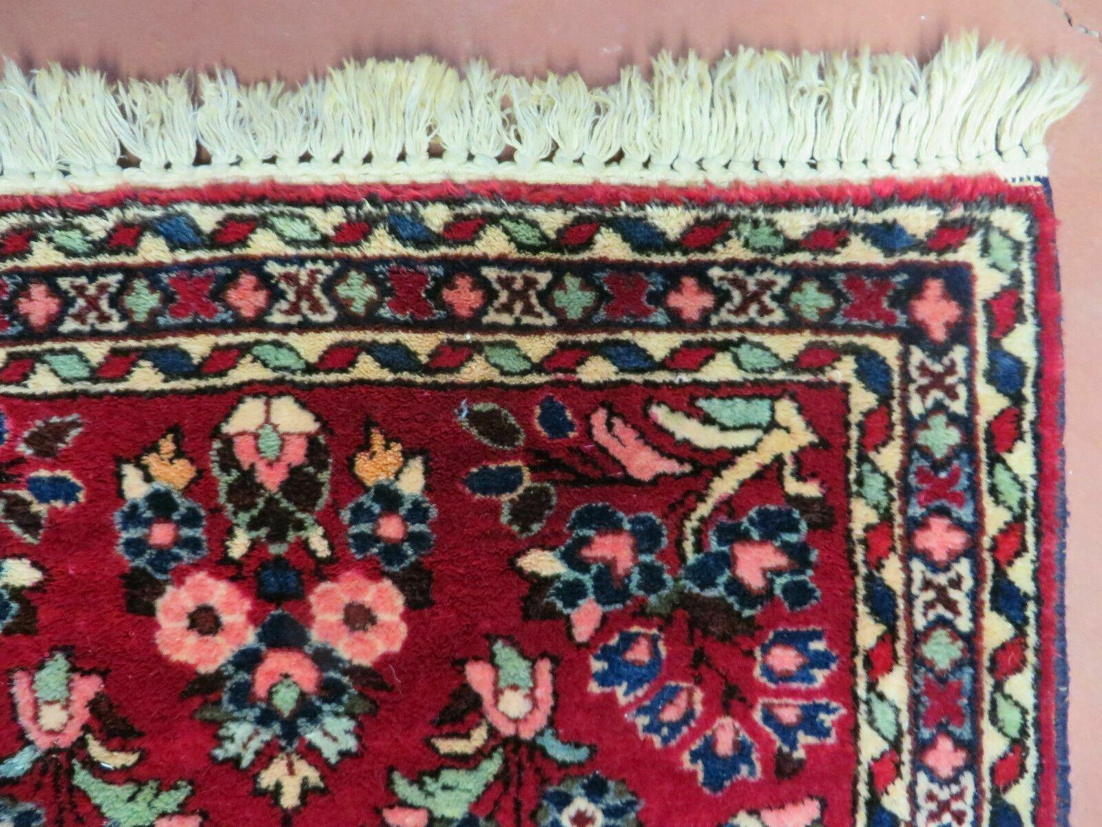 2' X 2.5' Vintage Handmade India Floral Oriental Rug Red - Jewel Rugs