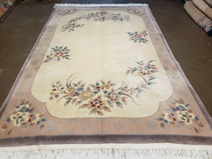 6' X 9' Handmade Art Deco Chinese Rug Plush Carving Carpet 90 Lines Floral Beige - Jewel Rugs