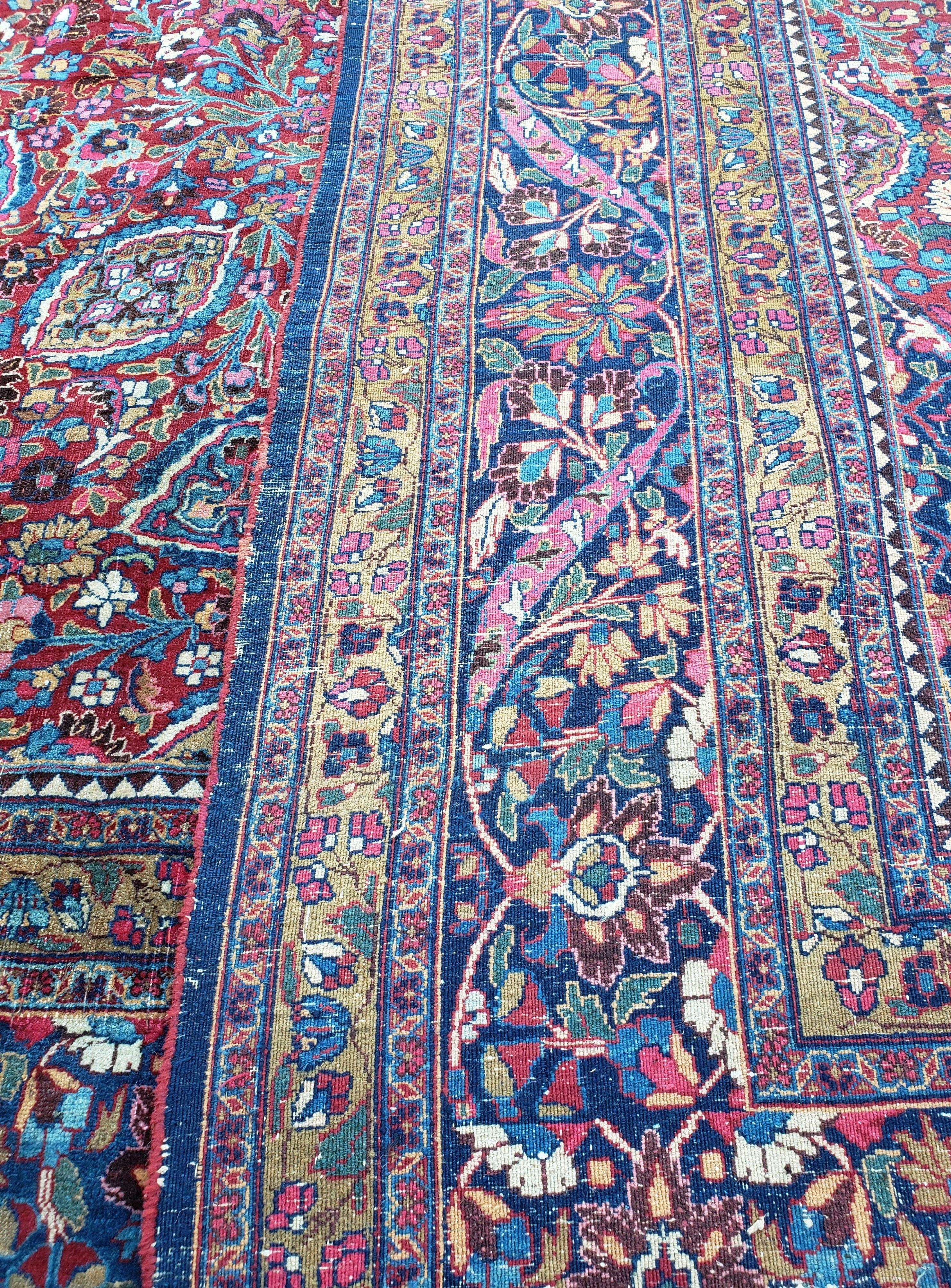 Antique Persian Mashad Oversized Area Rug, 12x17, Red, Wool, Hand-Knotted, Low Pile - Jewel Rugs