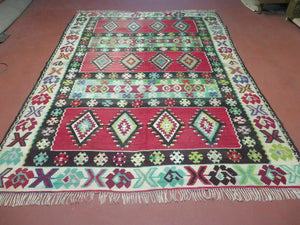 7' X 9' Vintage Turkish Kilim Handmade Flat Weave Wool Rug Veg Dye Nice - Jewel Rugs