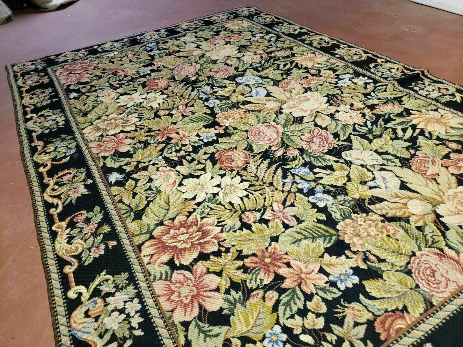 6' X 9' Vintage Handmade English Design Needlepoint Wool Rug Flat Weave Nice - Jewel Rugs