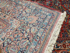 Stunning Semi Antique Palace Sized Persian Sarouk Rug, Hand-Knotted, Red and Dark Blue, Floral Allover, Wool, 14' x 17' 9" - Jewel Rugs