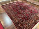 Persian Sarouk Rug 8x12, 1920s Antique Red Persian Carpet, Floral Allover Handmade Wool Oriental Rug, Room Sized Rug, Traditional Living Room Rug - Jewel Rugs