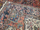 Antique Persian Heriz Rug, Hand-Knotted, Wool, Red Cream Dark Blue, 9' x 11' 10" - Jewel Rugs