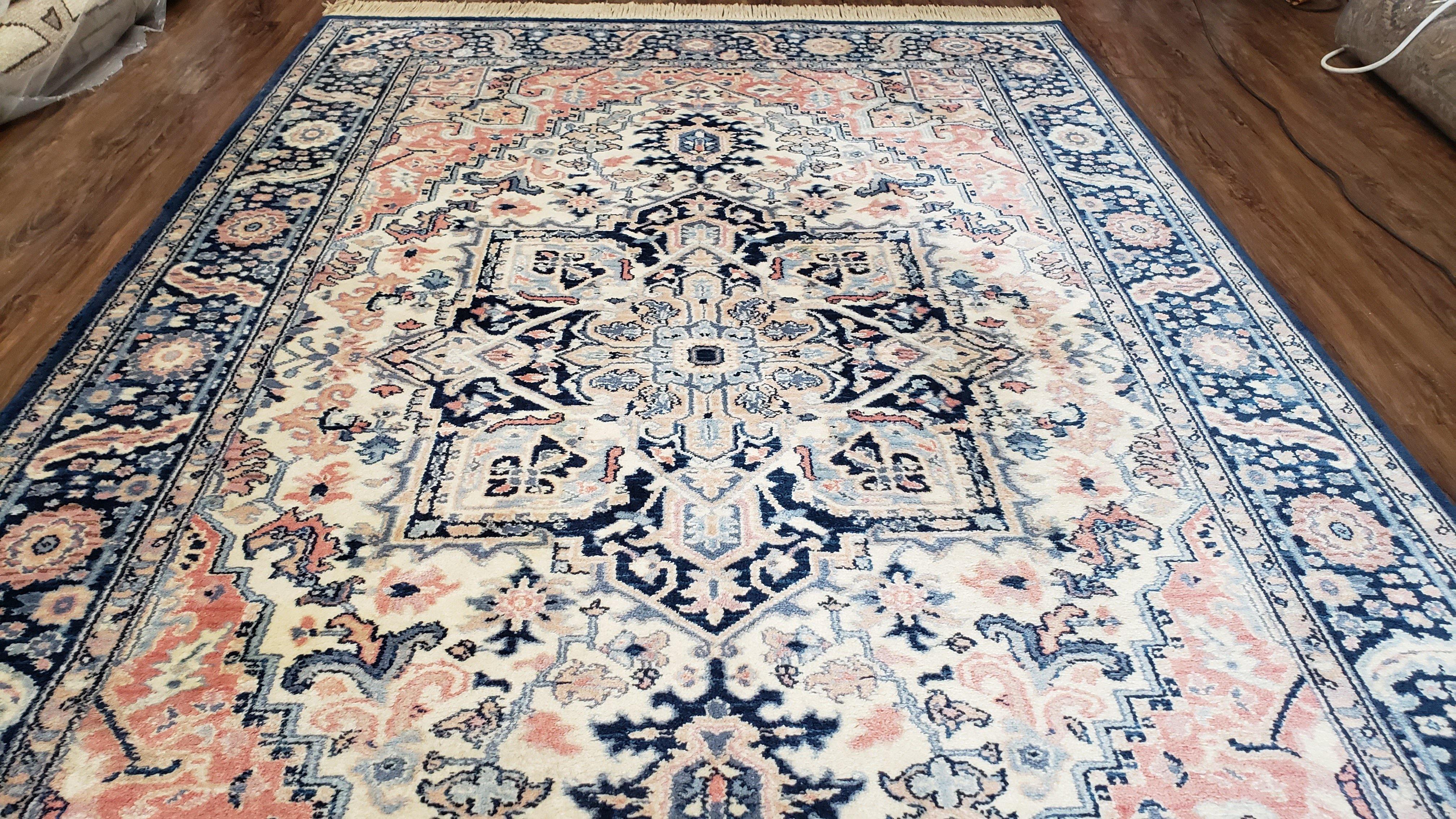 5' 9" X 9' Karastan Blue Heriz Serapi # 748 Wool Rug American Made Rare Nice - Jewel Rugs