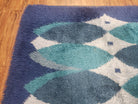 Blue Rya Rug, 1960s Mid-Century Danish Shag Rug 4'6" x 6'7", Ege Rya Modern Carpet, Cyan DeLuxe Rya Shag Rug, Vintage Area Rug 4x6, 5x7 Rug - Jewel Rugs