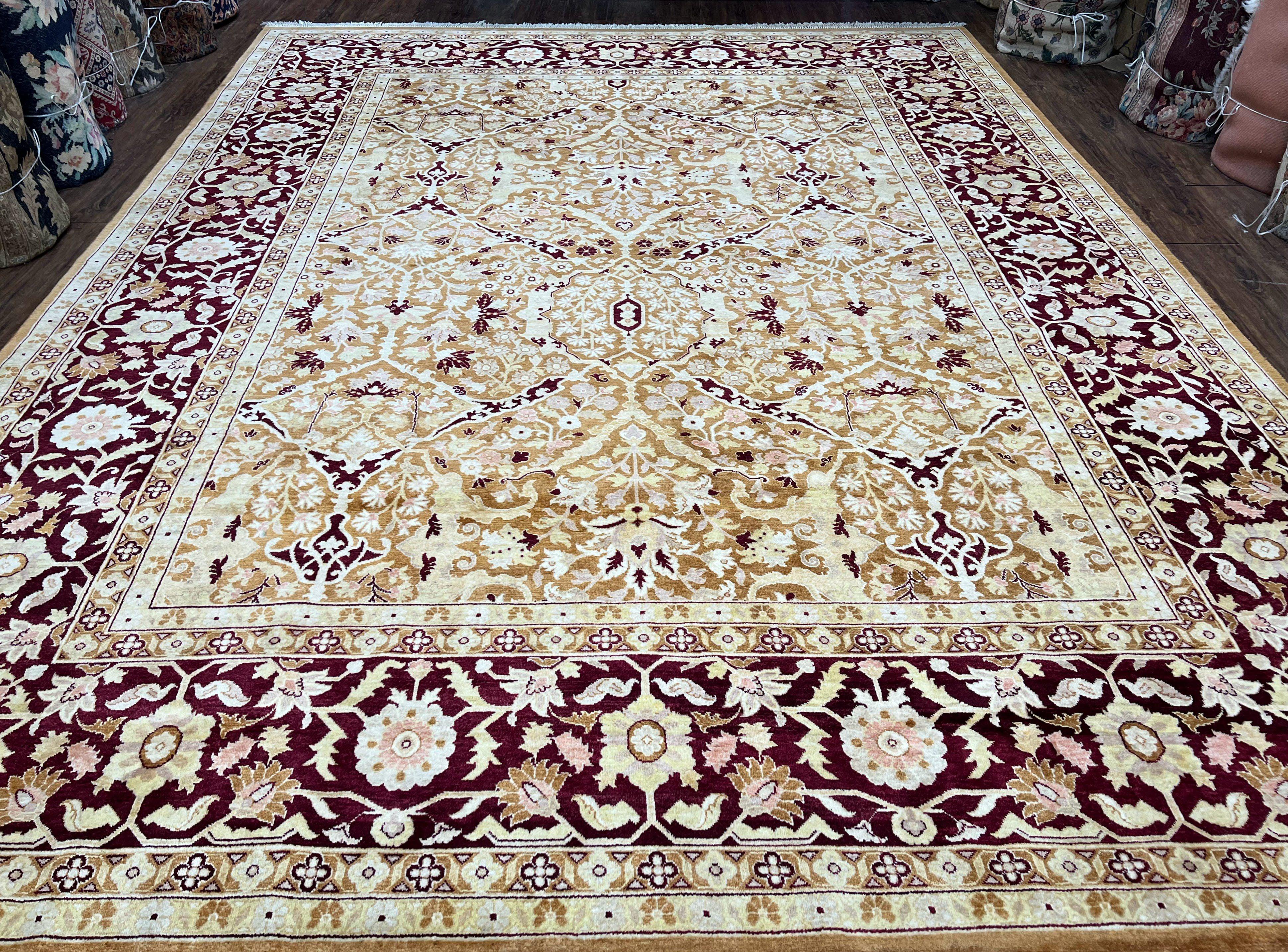 Indian Rug 9x12 Agra Rug, Vintage Rug 9 x 12 Wool Rug, Area Rug 9x12 Oriental Carpet, Unique Colors, Hand Knotted, Clay Dark Brown, Allover - Jewel Rugs