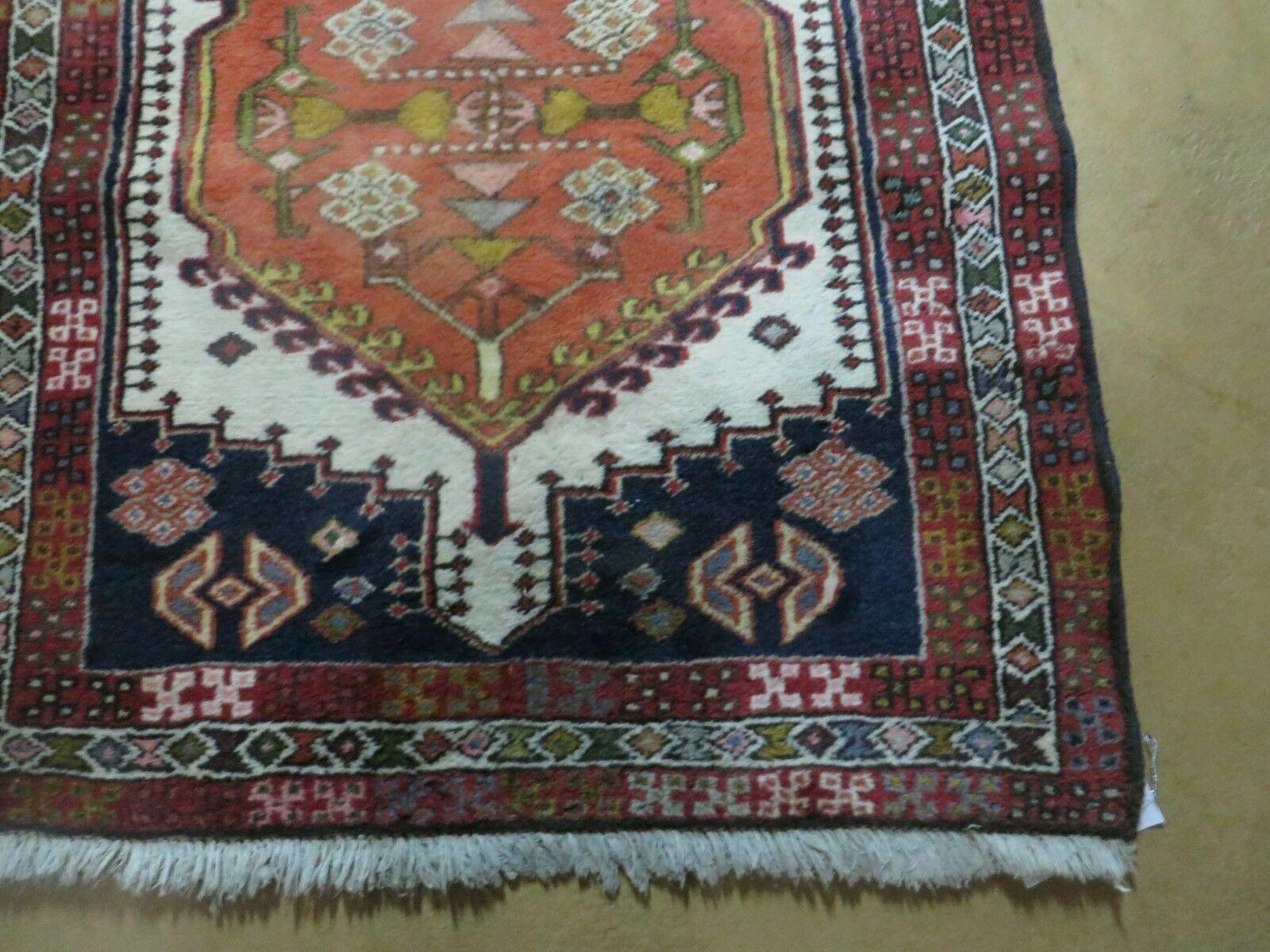 2' 8" X 10' Vintage Handmade Turkish Anatolian Wool Red White and Blue Rug Runner Carpet Wow - Jewel Rugs