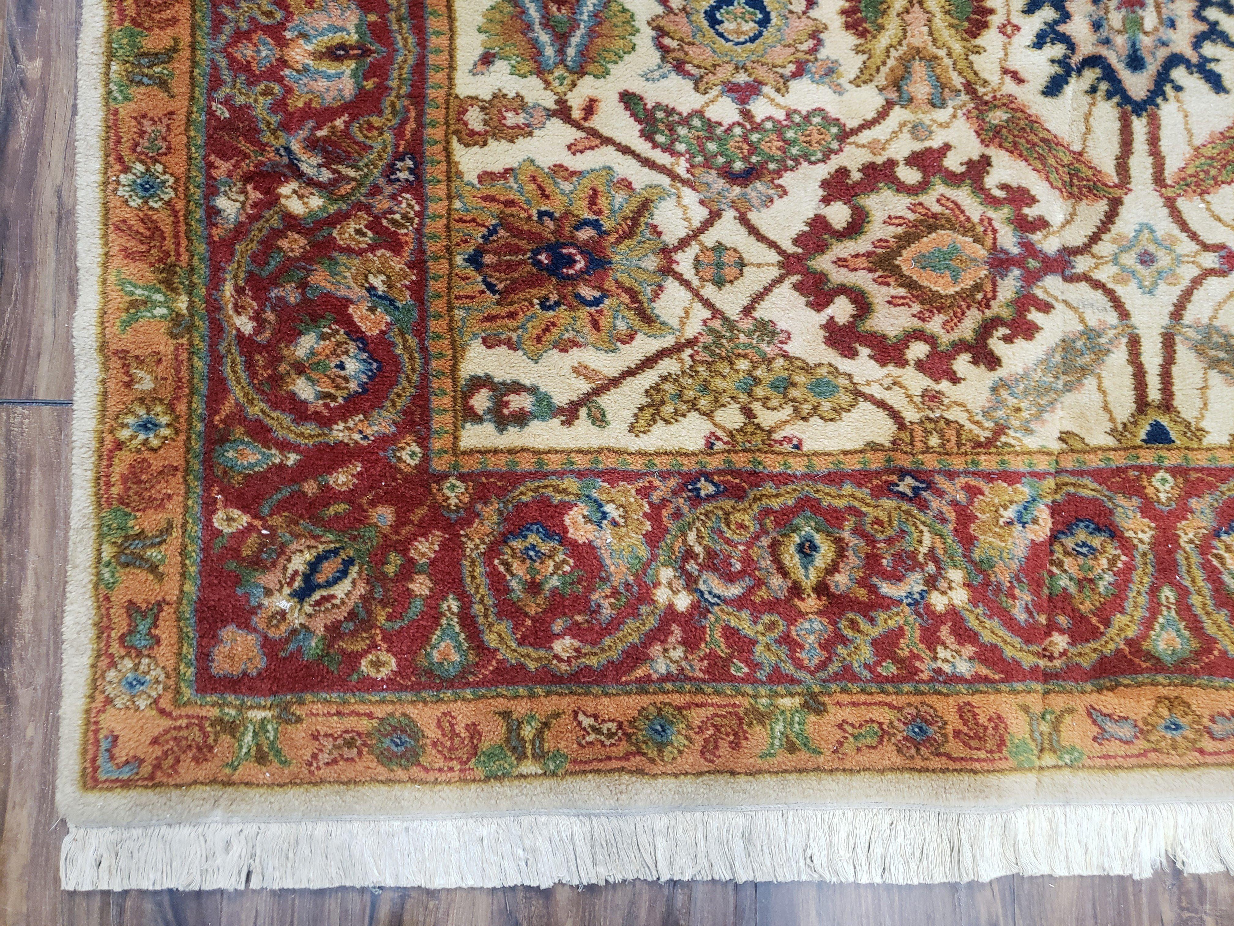 Karastan Rug English Manor Stratford #2120, Discontinued Karastan Carpet 5'2" x 7' 8", Cream & Red Vintage Karastan Wool Traditional Rugs - Jewel Rugs