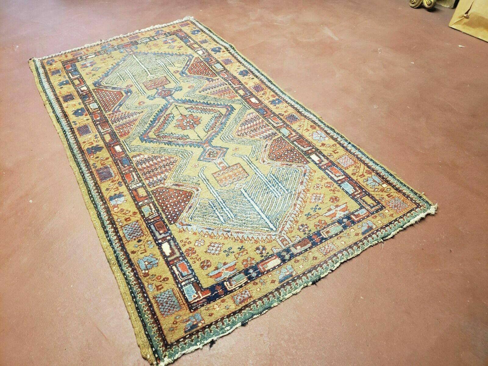 3' X 6' Antique Handmade Turkish Wool Rug Runner Carpet Camel Hair Color Sarab Colorful Geometric Rug - Jewel Rugs