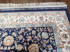 Blue Silk Carpet 4 x 6 ft, Super Fine Silk Rug Blue & Ivory, Bamboo Silk, Affordable Top Quality Silk Rug, Allover Floral Pattern - Jewel Rugs