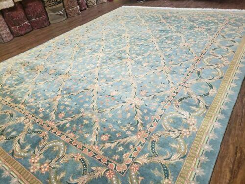 9' X 12' Hand Made Chinese Oriental Floral Garden Wool Rug Plush Pile Blue Teal - Jewel Rugs