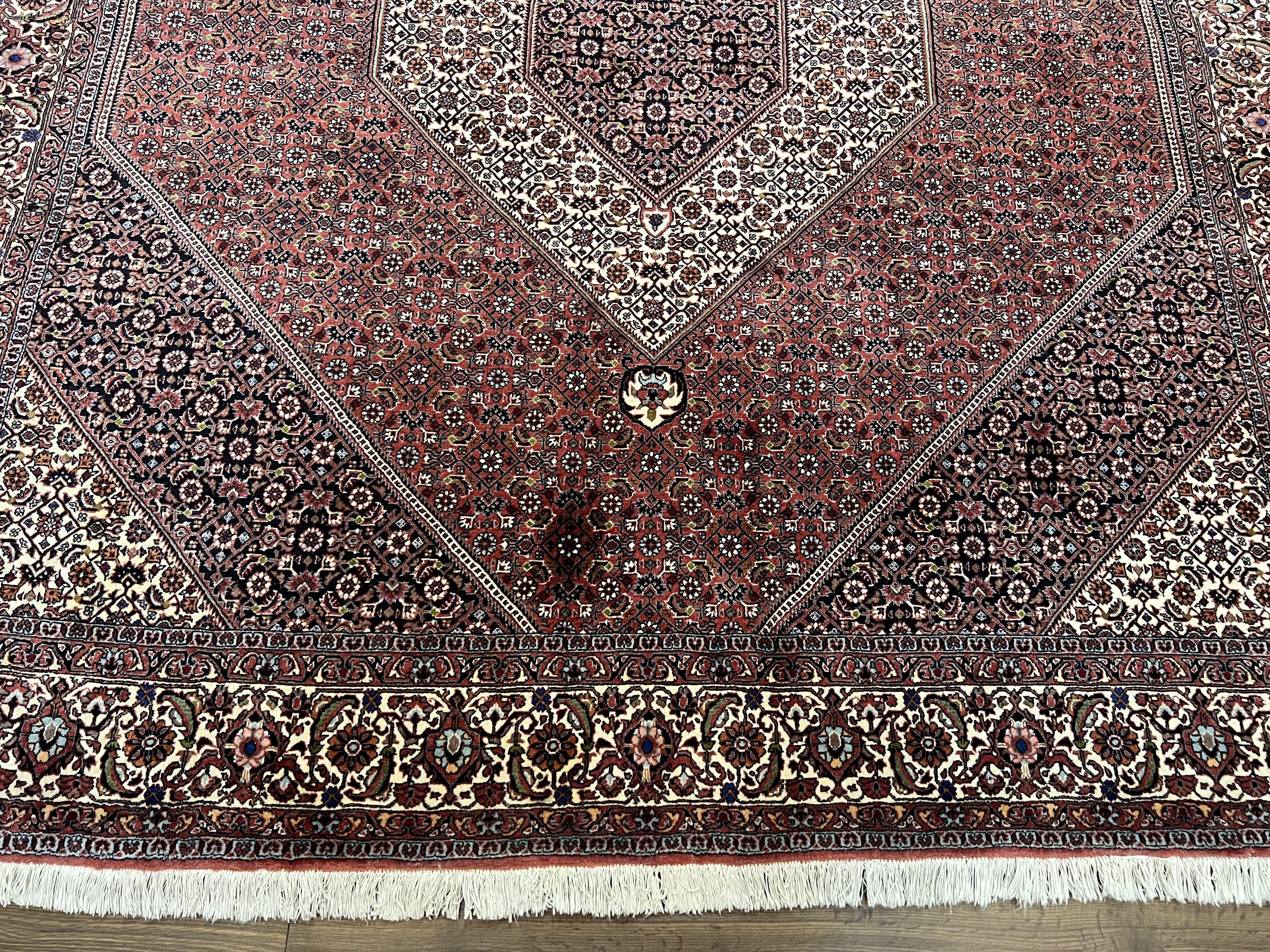 Wonderful Persian Bidjar Rug 7x8 ft, Almost Square Oriental Carpet, Herati Mahi, Highly Detailed, Ivory Red Navy Blue, Very Fine Handmade Bijar Rug - Jewel Rugs