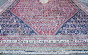 Oversized Persian Shiraz Tribal Rug 13x19, Palace Sized Oriental Carpet, Handmade Hand-Knotted X Large Rug, Red Blue Cream, Allover Herati Pattern - Jewel Rugs