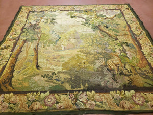 6' 5" X 7' Antique Tapestry French Handmade Aubusson Weave Nature One Of A Kind - Jewel Rugs