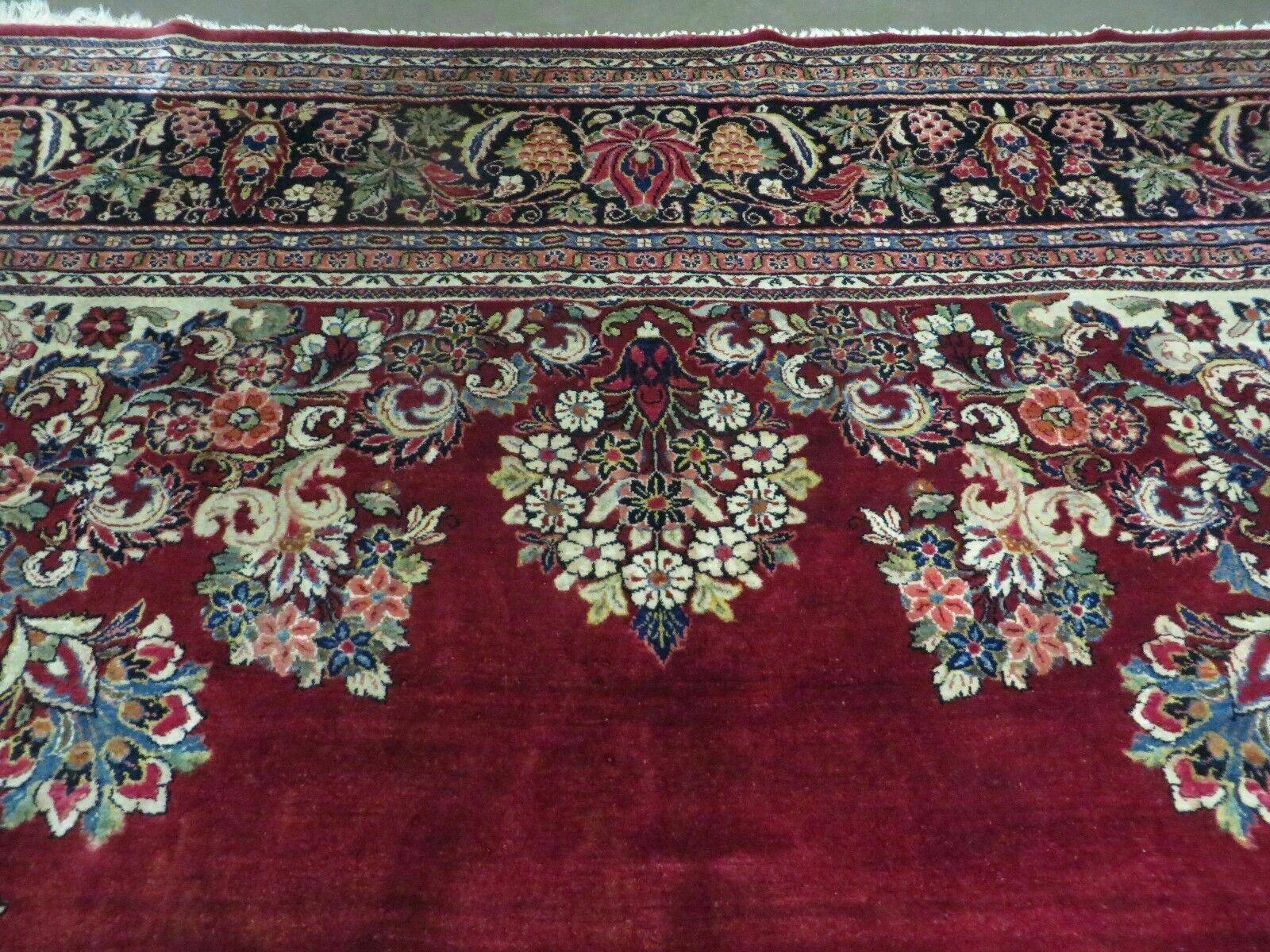 Persian Rug 10x13 Sarouk Carpet, Open Field Medallion, Red Blue Beige, Wool Hand Knotted Antique 10 x 13 Persian Rug - Jewel Rugs