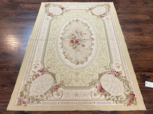 Aubusson Rug 4x6, Vintage Aubusson Savonnerie Carpet 4 x 6 ft, Beige Cream, Floral, Handmade Hand woven Wool Area Rug, French European - Jewel Rugs