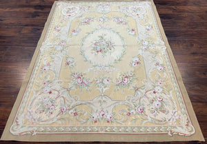 French Aubusson Rug 5x7, European Savonnerie Carpet 5 x 7 Flat Weave Handwoven, Wool & Silk, Light Colors, Floral Elegant Chinese Aubusson - Jewel Rugs