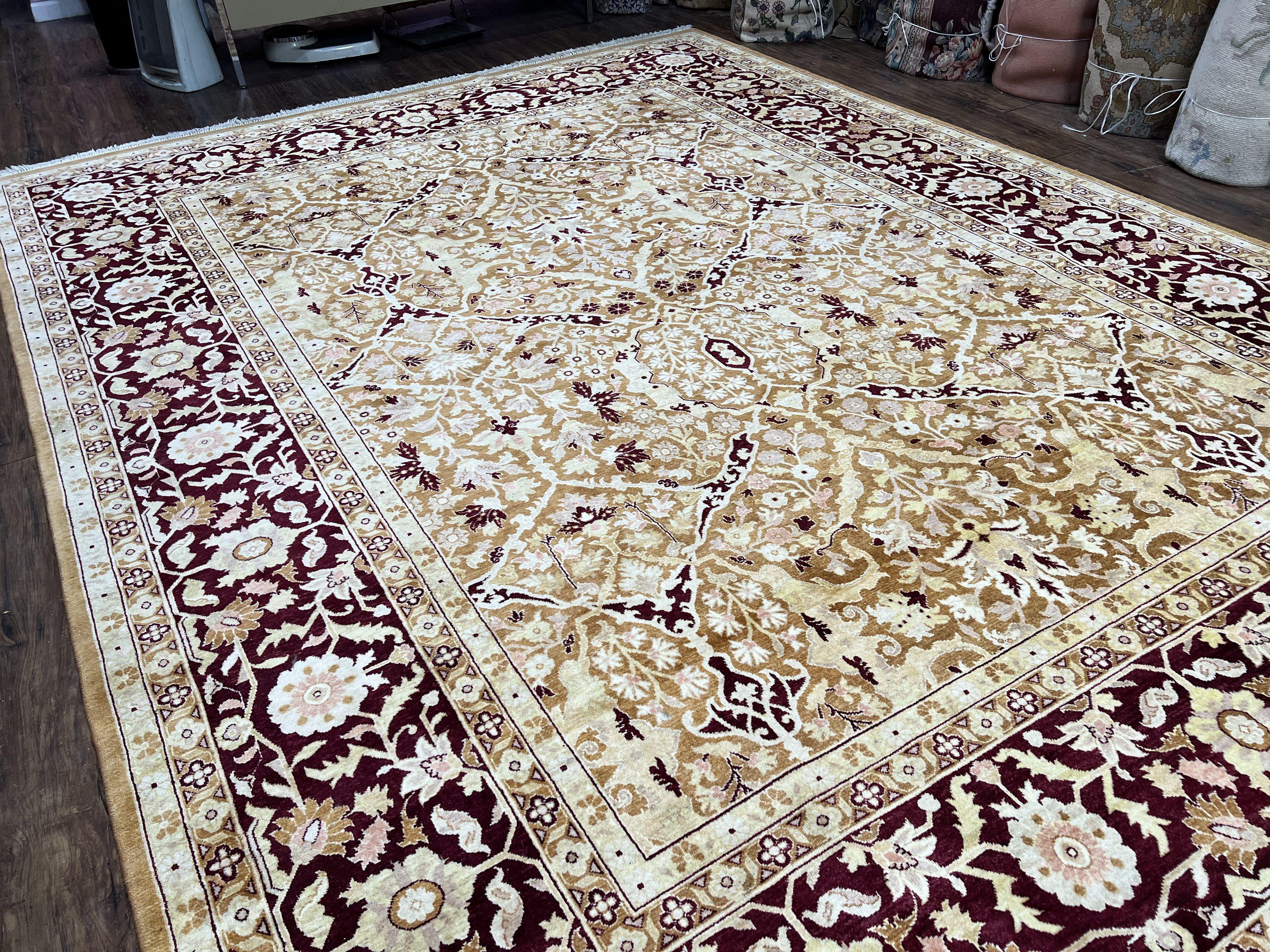 Indian Rug 9x12 Agra Rug, Vintage Rug 9 x 12 Wool Rug, Area Rug 9x12 Oriental Carpet, Unique Colors, Hand Knotted, Clay Dark Brown, Allover - Jewel Rugs