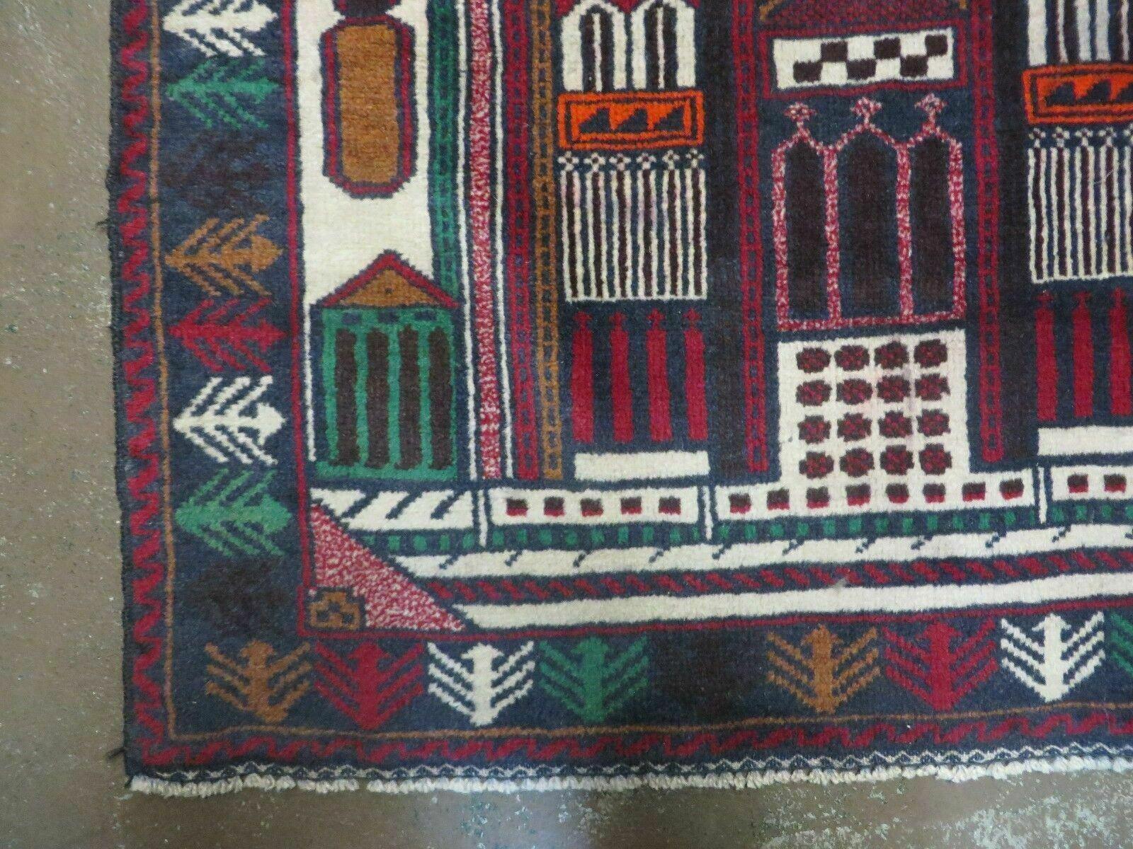 3' X 4' Vintage Hand Made Afghan Balouch Tribal Wool Pictorial Rug # 055 - Jewel Rugs