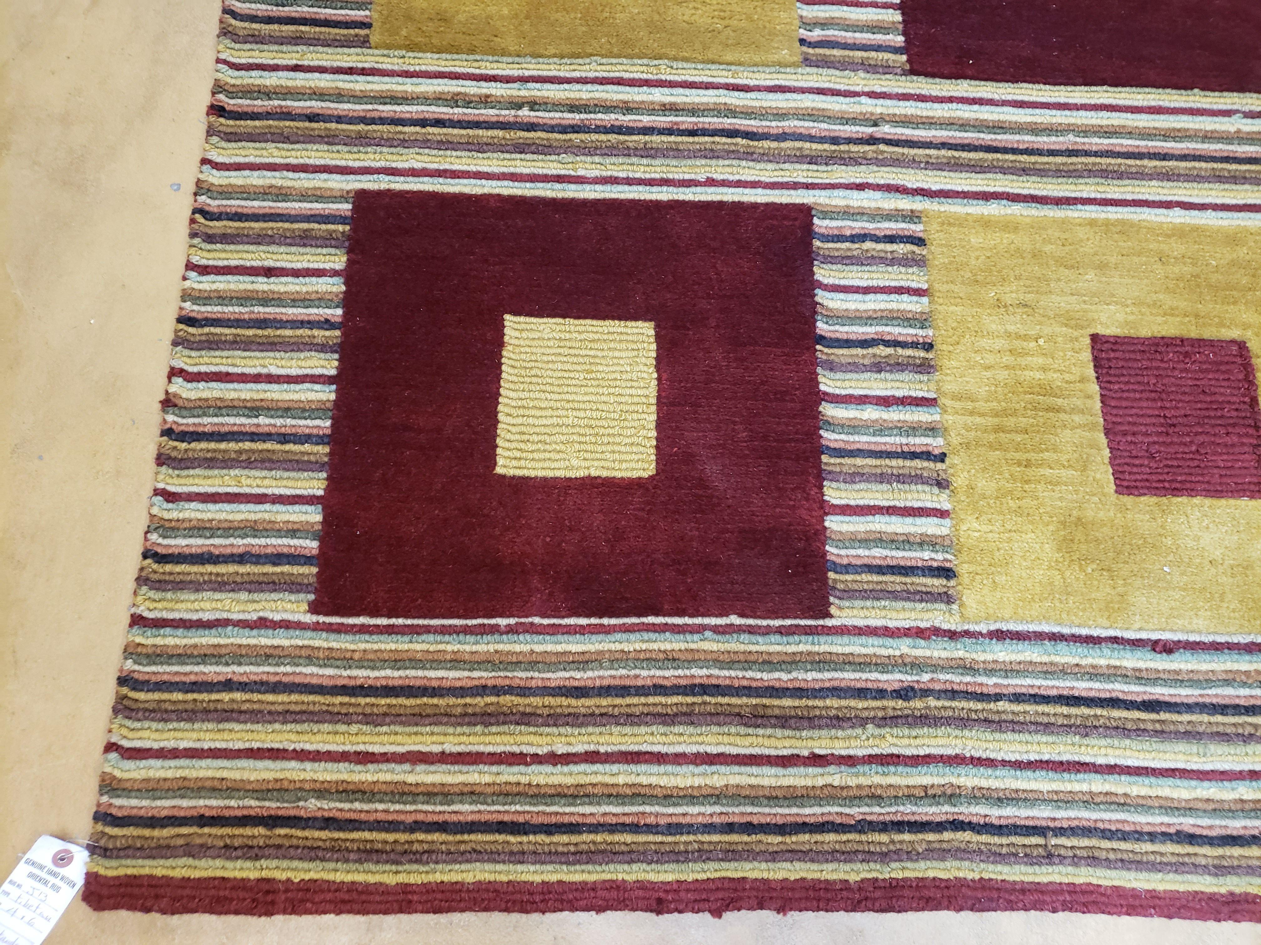 4x6 Colorful Tibetan Kilim Rug Vintage Wool Modern Rug Abstract Design Nice Gold Maroon Multicolor Carpet - Jewel Rugs