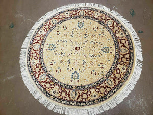 3' Handmade Fine India Knotted Wool Rug Carpet Round Silk Accent Beauty - Jewel Rugs