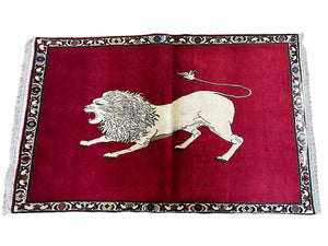 4 X 6 Handmade Hand-Knotted Quality Wool Rug Zagros Lion Red Ivory Tribal Rug - Jewel Rugs