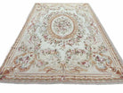 Aubusson Savonnerie Carpet 6x9 ft, Beige, Ivory, Cream, Traditional French European Design, Handmade, Brand New Hand-Knotted Needlepoint Rug - Jewel Rugs