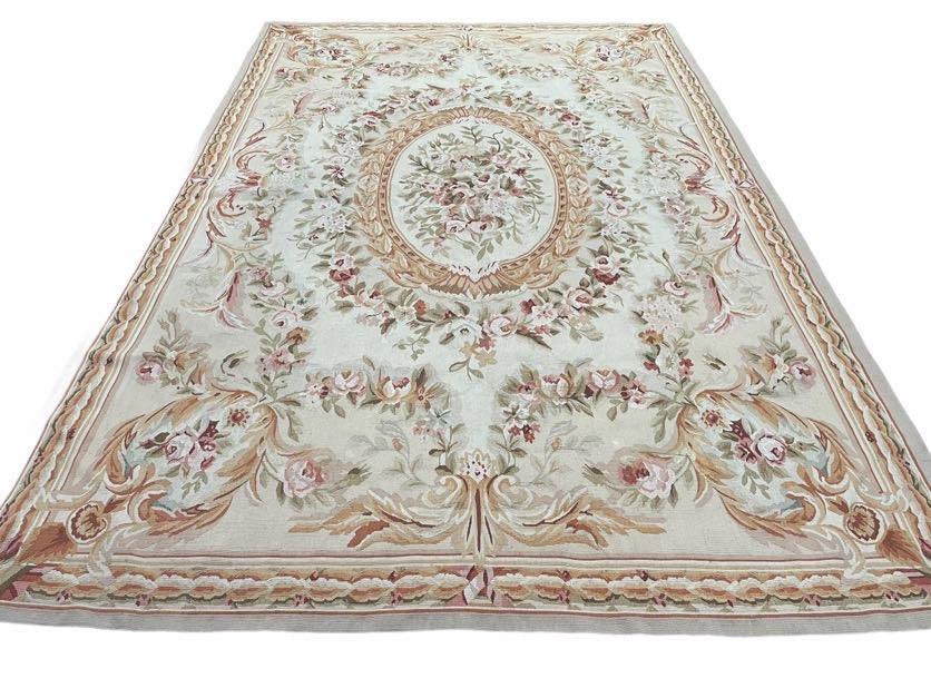 Aubusson Savonnerie Carpet 6x9 ft, Beige, Ivory, Cream, Traditional French European Design, Handmade, Brand New Hand-Knotted Needlepoint Rug - Jewel Rugs