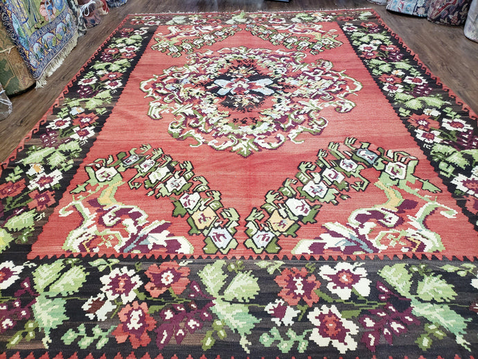 Karabakh Rug 8x11, Caucasian Kilim Rug, Vintage Antique Turkish Anatolian Azerbaijani Carpet, Wool Red & Black Hand-Woven 8 x 11 Living Room - Jewel Rugs