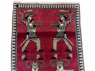 3 X 6 Handmade Wool Rug Tribal Balouch Warriors Deer Animal Pictorial Red Swords - Jewel Rugs