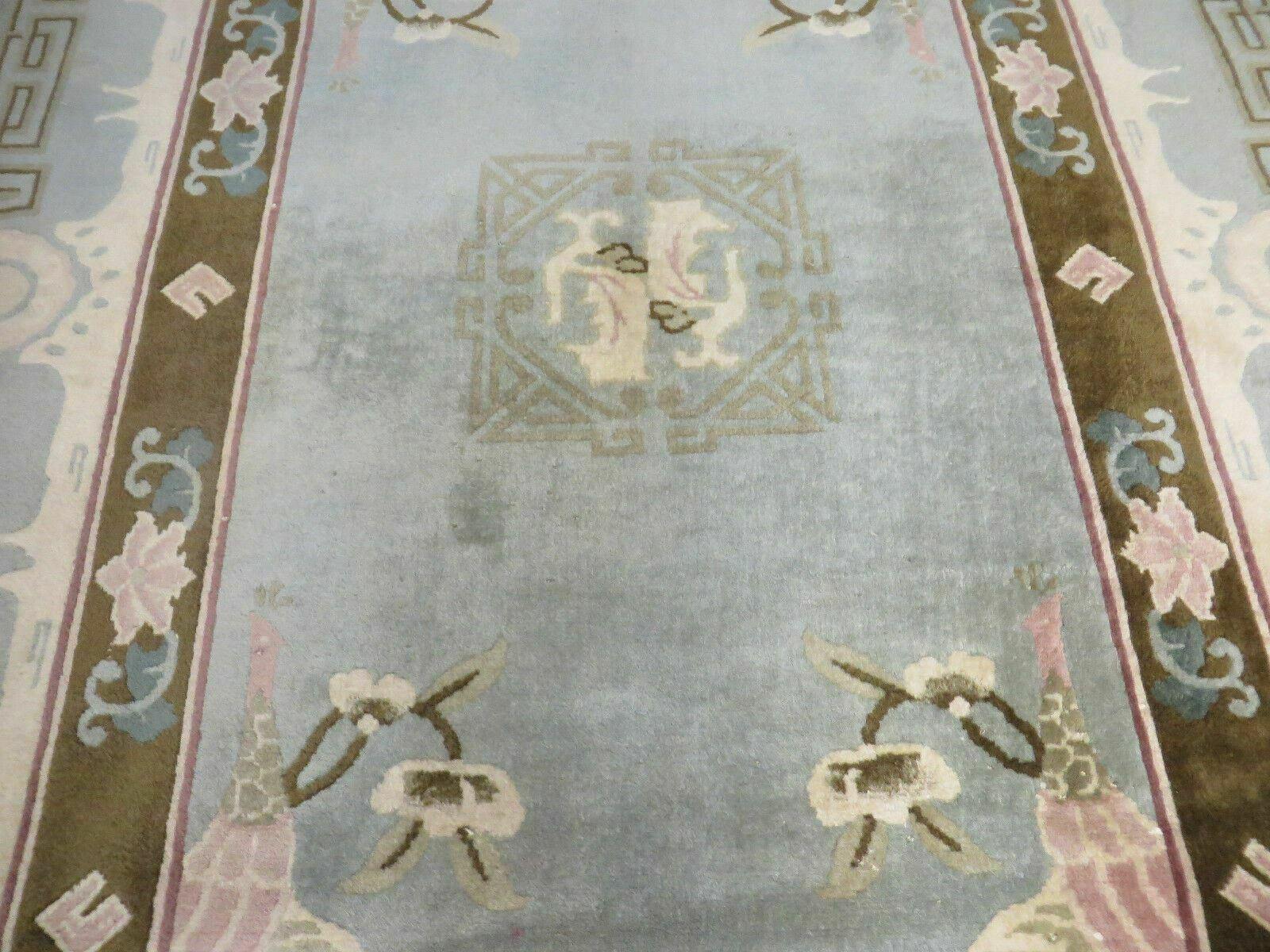 4' X 6' Vintage Plush Carved Sculpted Handmade Art Deco Chinese Teal Rug - Jewel Rugs